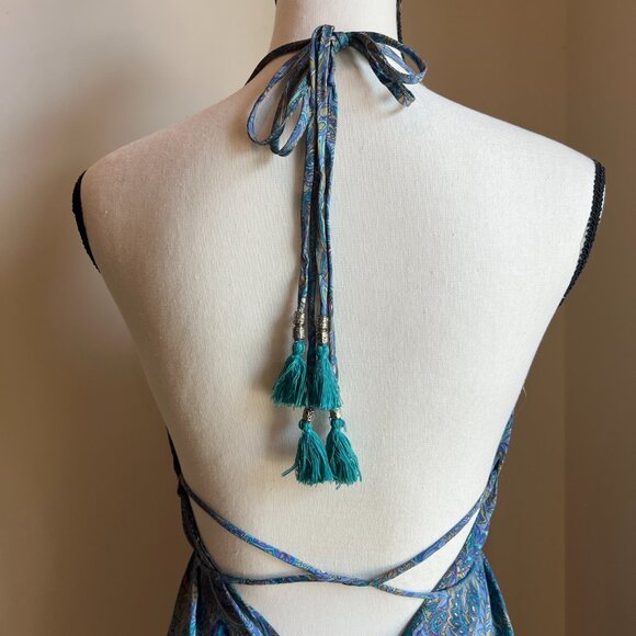 House of Bohemian Blue Viscose Paisley Summer Boho Dress - Size S/M - Picture 5 of 9